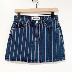 Reformation Striped Denim Zip Fly Blue & Red Jean Mini Skirt Surplus Fabric  27